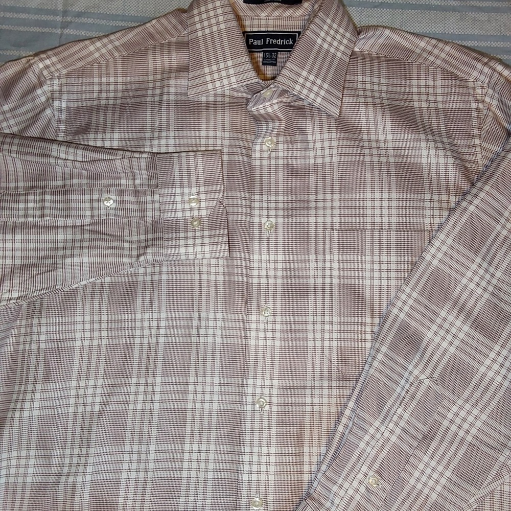 Paul Fredrick Dress Shirt Mens 15 1/2-32 Red & White Classic Fit Egyptian Cotton - Picture 2 of 7